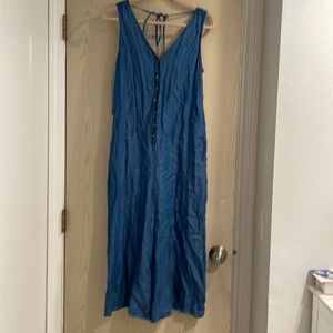 Mahina Hawaii wide leg chambray cropped jumpsuit